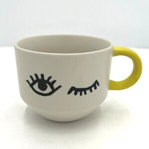 Starbucks Siren Eye Wink Coffee Mug Cup 2017 Ceramic Yellow Coated Handle 14 oz